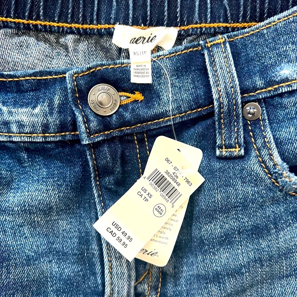 Aerie Blue Distressed Jean Shorts, size XS